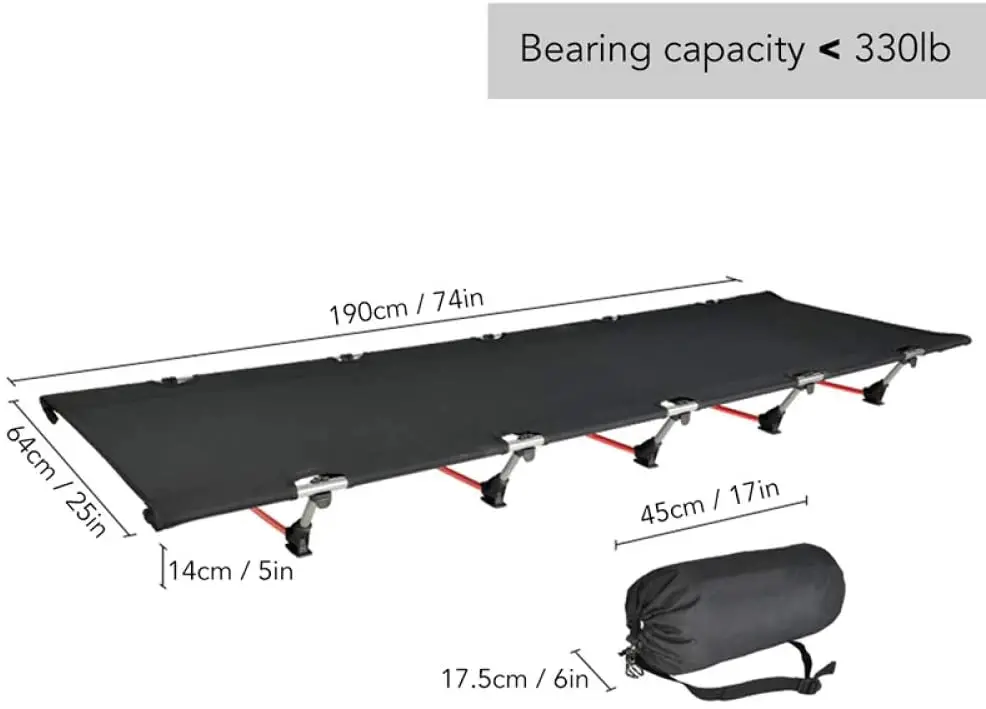 Cuna de Camping plegable portátil para una sola persona, cama plegable para exteriores, 330lb, peso de rodamiento compacto para Picnic al aire libre