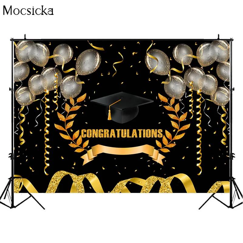 Congratulations Graduation Party Backdrops Golden Balloon Wheat Ears Decor Props Photography Background Students Portrait Photo