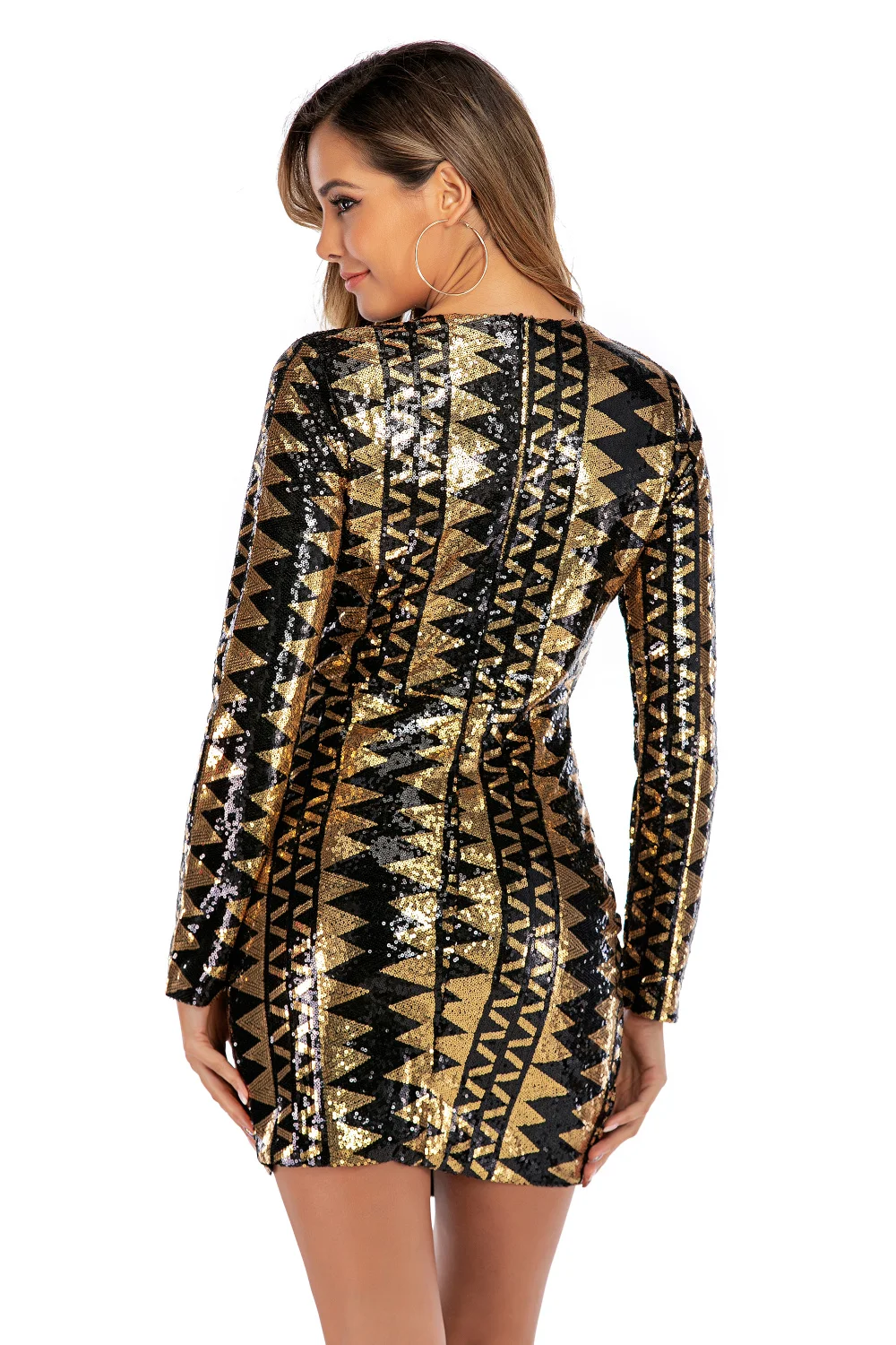 Sexy Black Gold Sequins party Dress women Long sleeve Split club Mini summer Dresses bodycon robe femme vintage dress vestidos