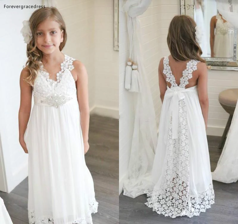 2019 Princess Cheap Lovely Cute White Boho Long Lace Flower Girl Dresses Daughter Toddler Pretty Kids Pageant First Holy Gowns