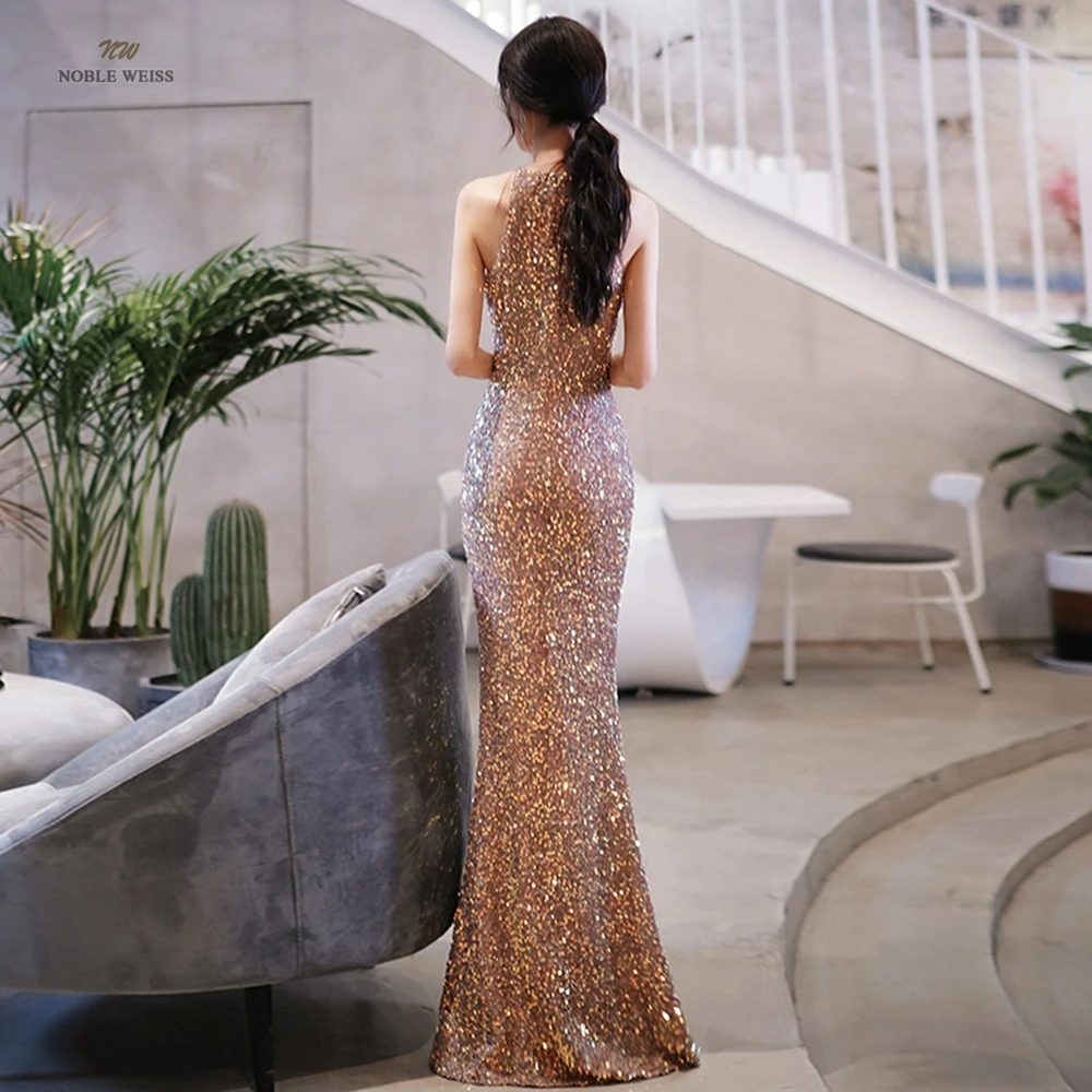 Gold Sequin Prom Dresses Plus Size Long Mermaid Split Evening Gown Floor Length Dresses Woman Party Night Customized