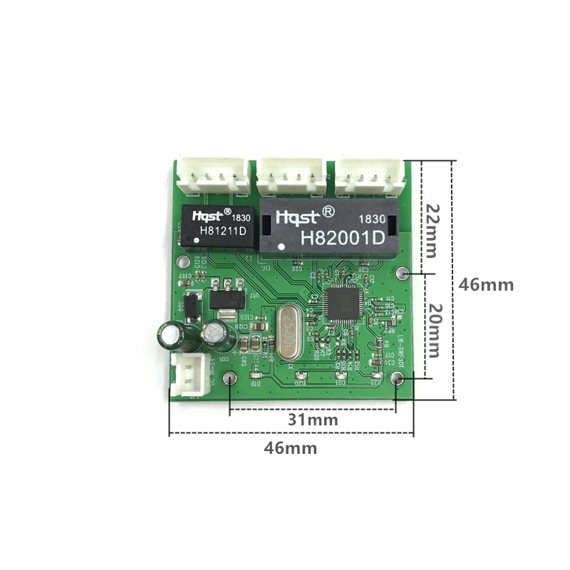 OME 3 Porte Switch modulo PCBA 4 Spille Intestazione UTP PCBA Modulo con Display A LED Vite foro di posizionamento Mini PC dati OEM di Fabbrica