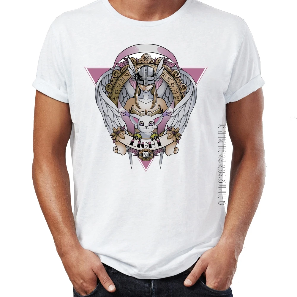 Camiseta con estampado de Digimon Angewomon Angemon para hombre, ropa con estampado de ilustraciones, Tops y camisetas con cuello redondo