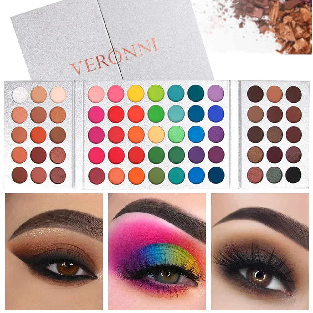 VERONNI 65 Colors Eyeshadow Palette Colorful Eye Shadow Makeup Set High Pigment Shimmer Matte Glitter Pro Bright Eyeshadow Kit