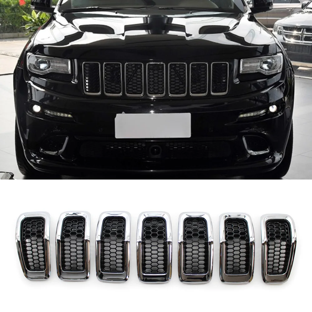 

7Pcs/Set Car Front Grille Honeycomb Inserts Grill Cover Trim For Jeep Cherokee 2014 2015 2016 2017 2018 ABS Plastic