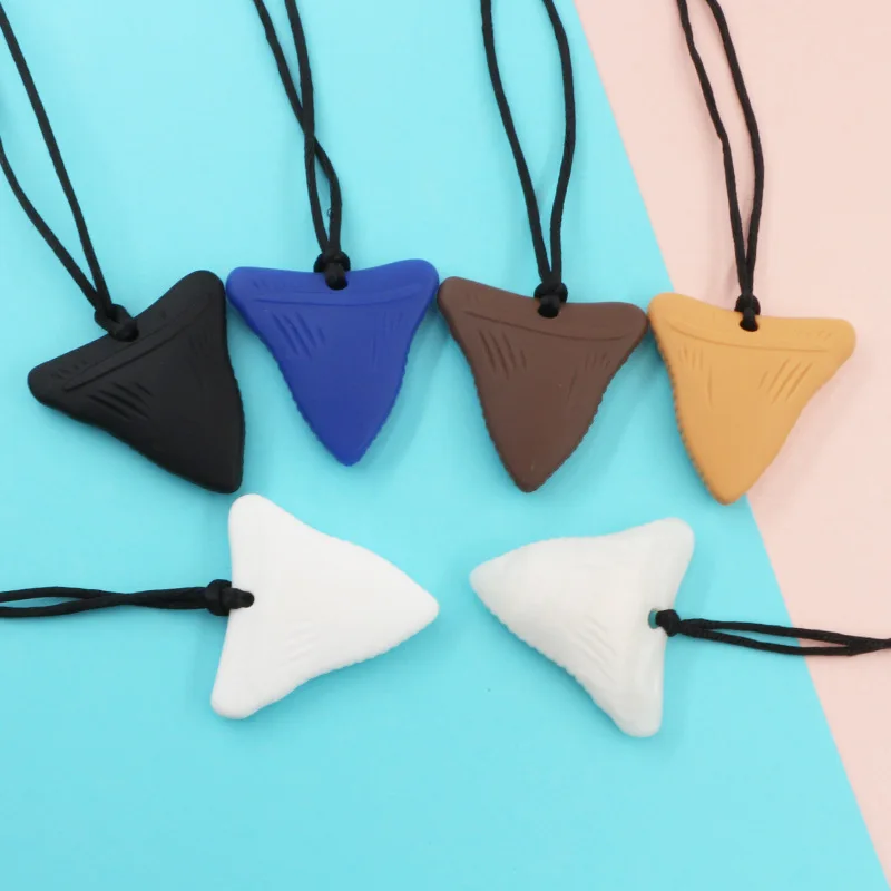 Shark Tooth Silicone Chew Necklace for Teething Babies and Kids Sensory Teether Pendant to Soothe Gums