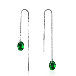 925 Silver Needle Simple Green Cubic Zirconia Ladies Long Tassel Stud Earrings Promotion Christmas Gift Drop Shipping