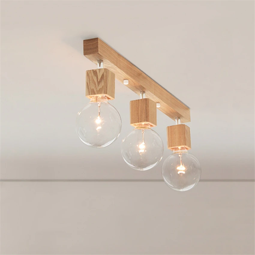 Nordic modern rectangular solid wood ceiling lights bedroom study bookcase restaurant LED 3head