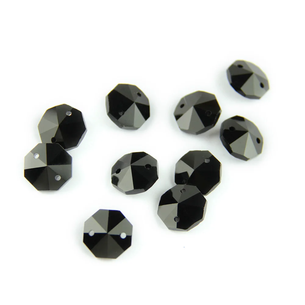 Black 14mm Octagon Beads With 1 Hole/2 Holes Crystal Lighting Lamp Parts Beads Strand Component For Home Wedding & DIY