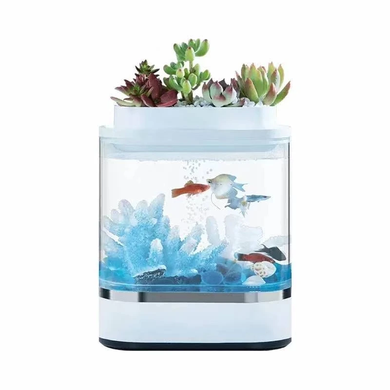 Mini lazy desktop small fish tank can be separated from the fighting fish tank filter lighting oxygen supply aquarium accessorie