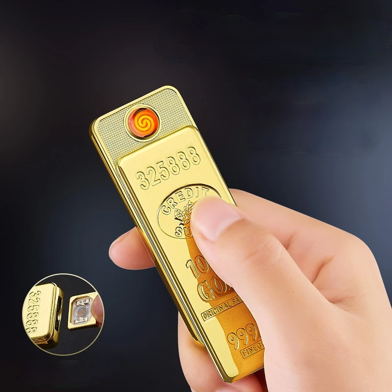 Heating Wire Lighter Gold Bar Lighter BRICS Creative USB Charging Cigarette Lighter  Tobacco Accessories Windproof Lighter