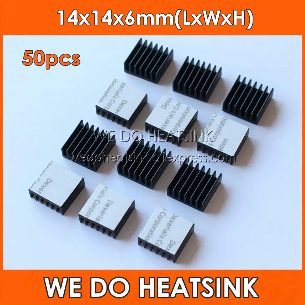 

50pcs 14x14x6mm Black Heat Dissipation Aluminum Heatsink Cooler With Thermal Conductive Double Sided Tapes