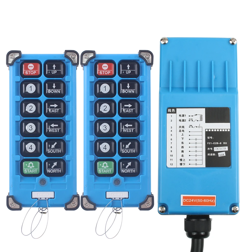 2 Transmitters + 1 Receiver Industrial Remote Controller Switches 8 Channels Buttons Keys Direction Hoist Crane F21-E2B-8 Blue