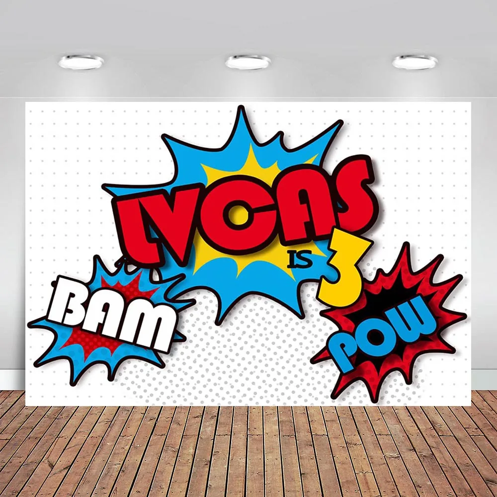 

Superhero Backdrops Birthday Party Baby Comics Personalized Poster Background Photography Photocall Photo Studio