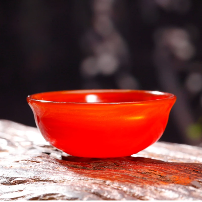 Red agate small teacup hand made white jade pulp Kungfu teacup household tea set owner's creative gift