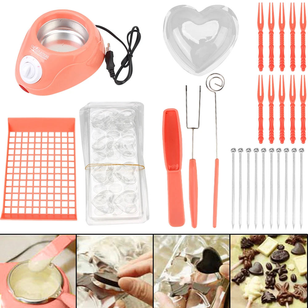 Electric Chocolate Melting Pot Long Handle Kitchen Tool Heating Candy Wax with Mold DIY Scented Candle Soap Butter