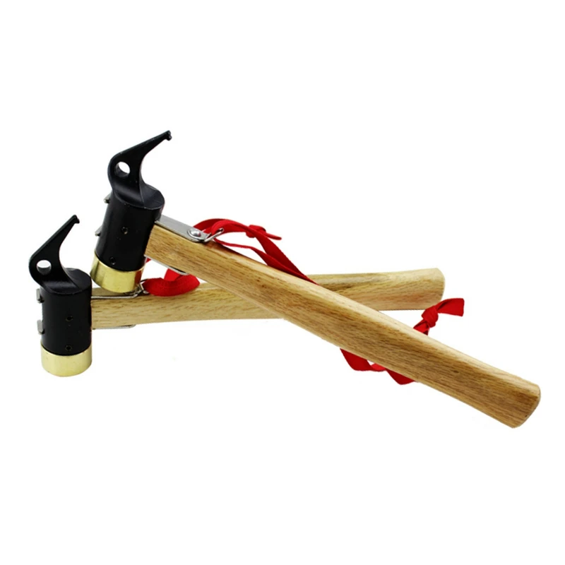 

Multi-function Wood handle Brass Camping Hammer Anti-Slip Rope Brass Peg Hammer