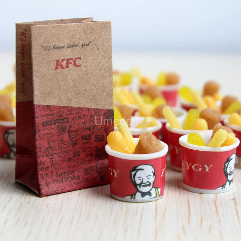 1:12 Cute Mini Fried Chicken Bucket Model Miniature Dollhouse Food for BJD OB11 Doll House Kitchen Toy for Girls