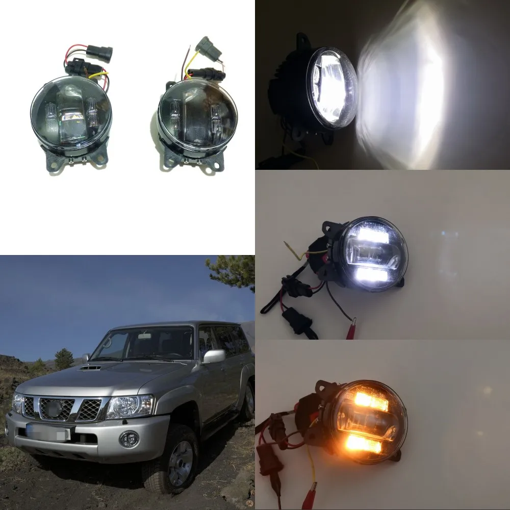 July King 6000k 3000LM LED Fog Lamp Case for Nissan Patrol Y61 2005-2010, 20W Lens Fog Lamp + 6W DRL+ 4W Yellow Turn Signals