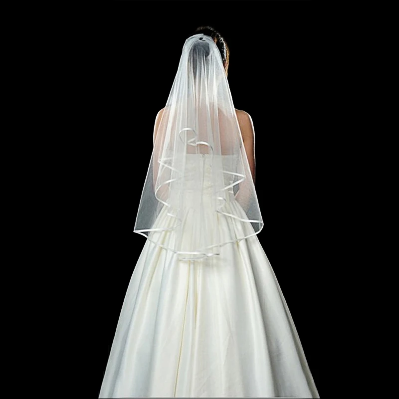Velo de novia de dos capas de tul con peine, corto y Simple velo de novia, blanco marfil, accesorios de boda