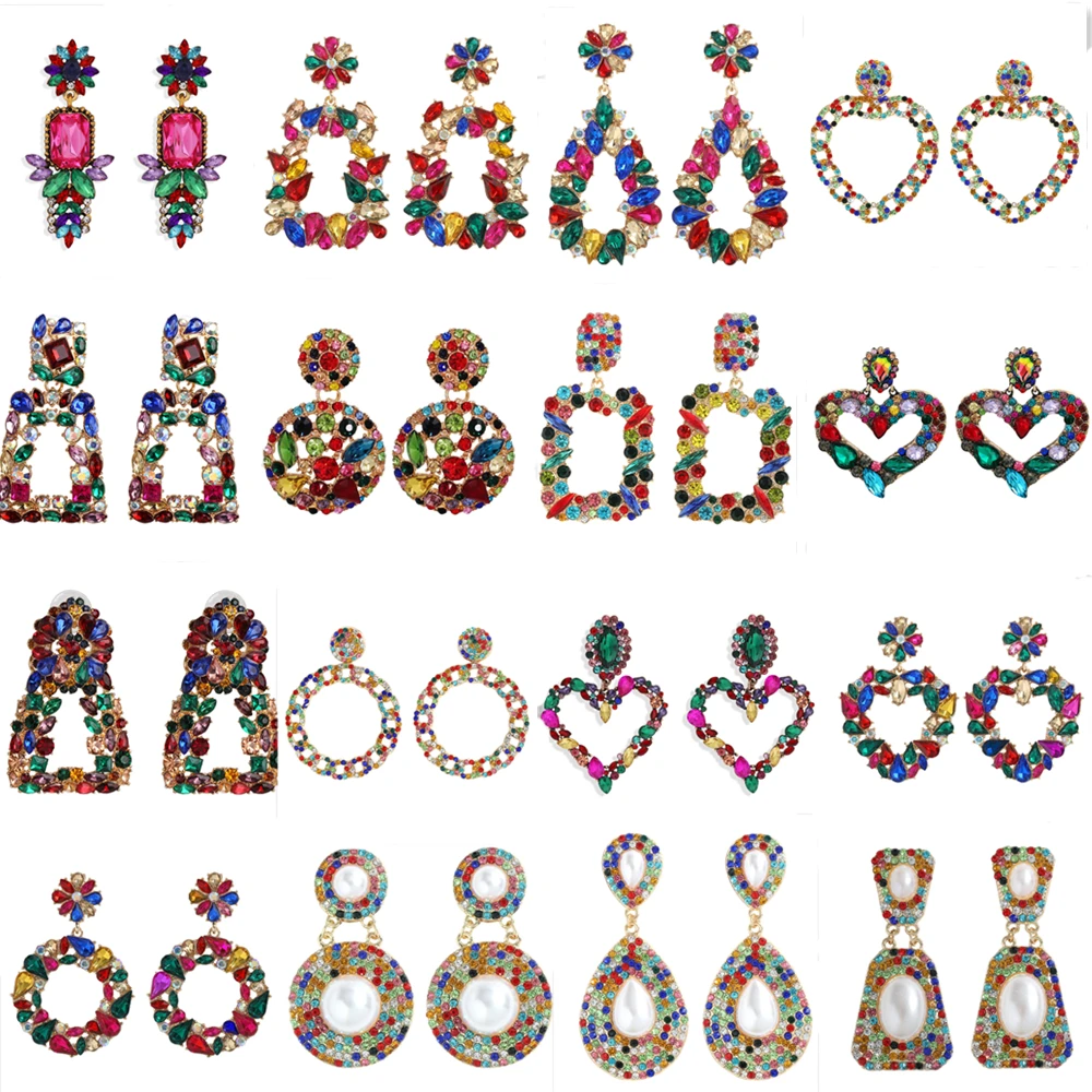 

Fashion 6 Pais Mixed Lots Multicolor Crystal Pendant Earrings Women Boho Trendy Dangle Earrings Statement Jewelry Wholesale