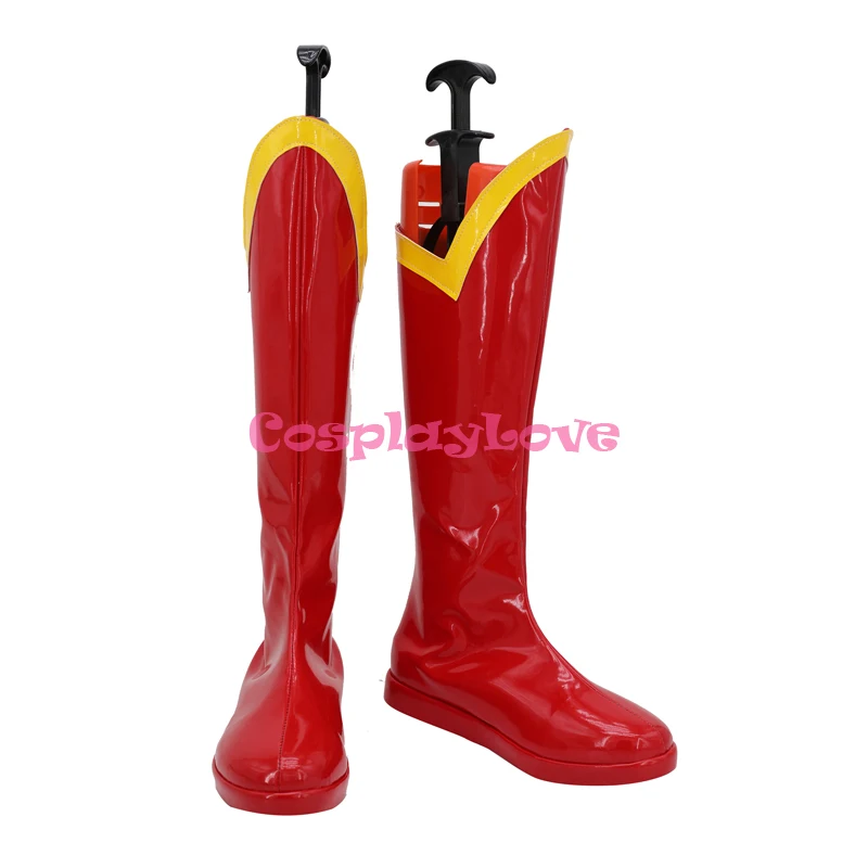 CosplayLove-Botas de couro PU para mulheres, Supergirl Red Cosplay Shoes, Botas longas para meninas, Custom Made