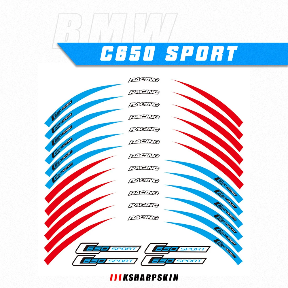 

12 Strips Motorcycle Reflective decals Wheels Moto Rim Stickers decoration Styling protection rim sticker For BMW C650 SPORT