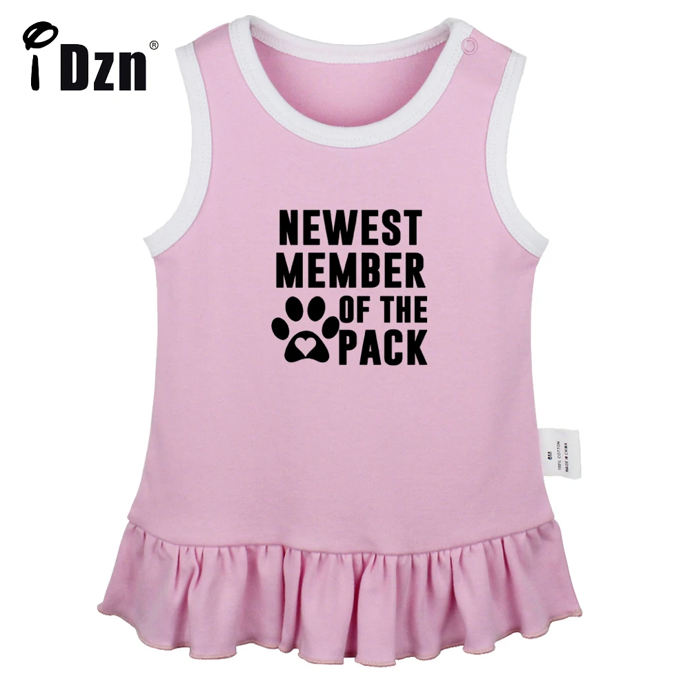 iDzn NEW Newest Member Of The Pack Fun Art Printed Baby Pleated Dress Cute Baby Girls Sleeveless Dress Infant Soft Vest Dresses