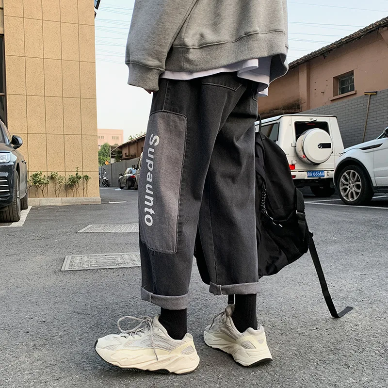 ICCLEK Autumn Straight Jeans Men's Color Matching Loose Jeans Fashion Casual Pants Plus Size Jeans  Mens Street Wear