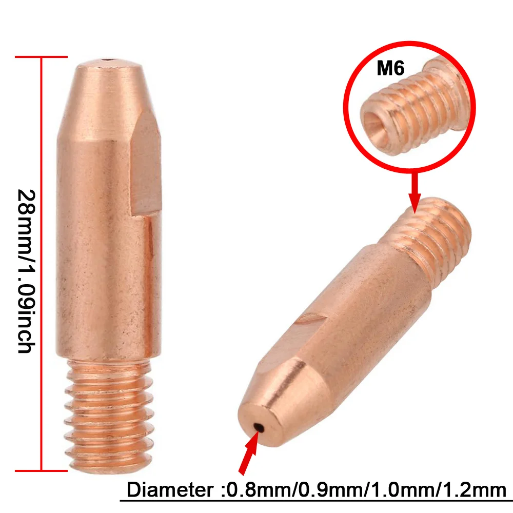 24KD 0.8/0.9/1.0/1.2mm M6*28mm Copper Contact Tips Welding Nozzles for 24KD MIG/MAG Welding Torch Tip M6 For Binzel Gas Nozzle