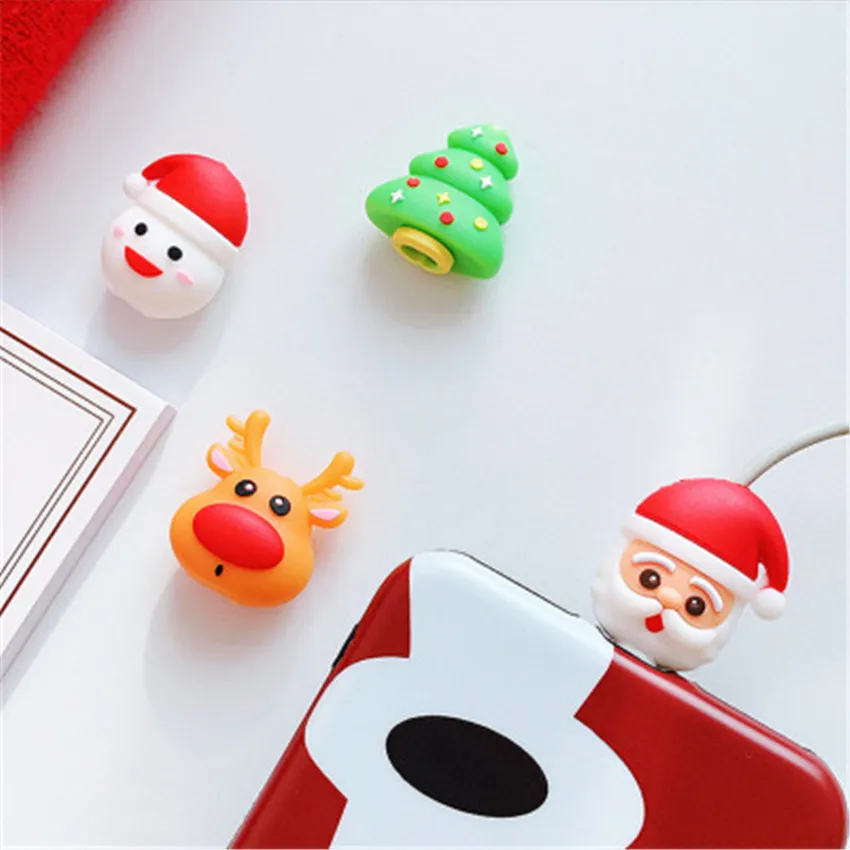 Cartoon Cable Winder Protective Cover Cute Christmas Tree Snowman Earphone Cable Protection Case Silicone Data Wire Protector