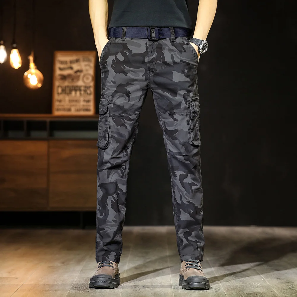 Pantalones Cargo de camuflaje para hombre, pantalones tácticos militares, monos lavados con múltiples bolsillos, pantalones de algodón con cinturón, M-4XL