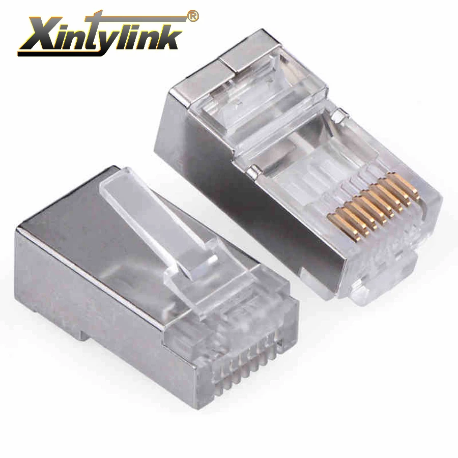 xintylink rj45 cat 5 cat5 ethernet cable cat5e connector rg45 plug male lan network 8p8c jack rg rj 45 stp shielded 20/50/100pcs