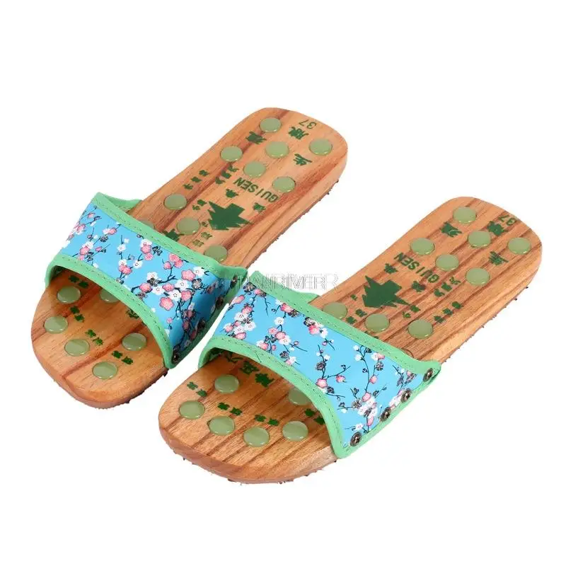 Female money antiskid jade massage wooden sandals clogs flat color wood slippers more massage shoes