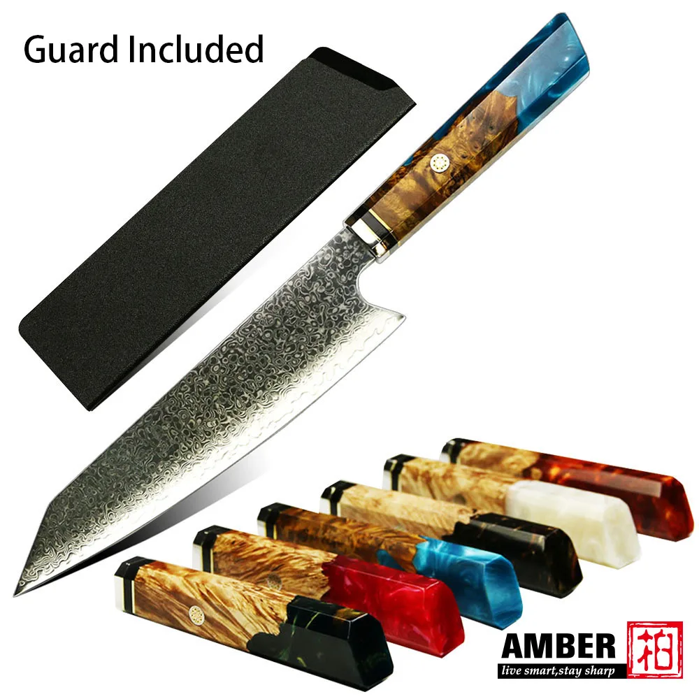 Chef\'s Knife 67 Layers Japanese Damascus Steel Damascus Chef Knife 8 Inch Damascus Kitchen Knife Resin Wood Amber Knife