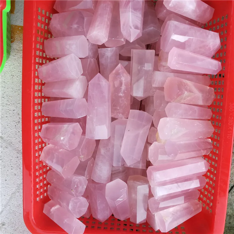 Natural Rose Quartz Crystal Point Wand Pink Crystal Quartz Tower Rose Crystal Obelisk Flat Bottom Healing Crystal gemstone