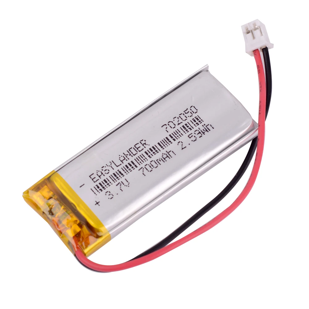 JST2.0 2P 3,7V 700mAh 702050   Bateria recarregável de polímero de íon-lítio para GPS DVC DVR mp4 câmera E-book Phone 5.0