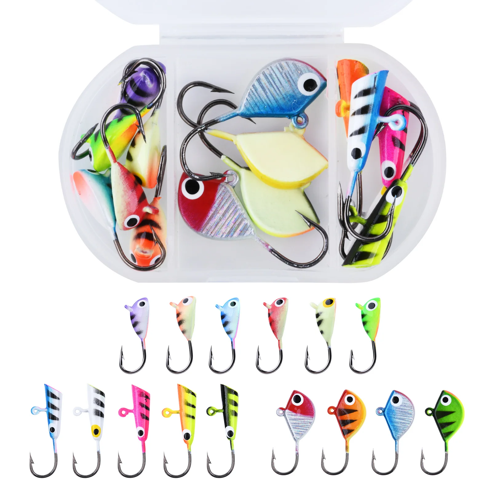 Goture 9-15pcs/Box Mini Ice Jig Lure Kits Winter River Fishing Bait 1.7-3g 20-35mm Metal Fish Lead Head Hook Bait Fishing Tackle