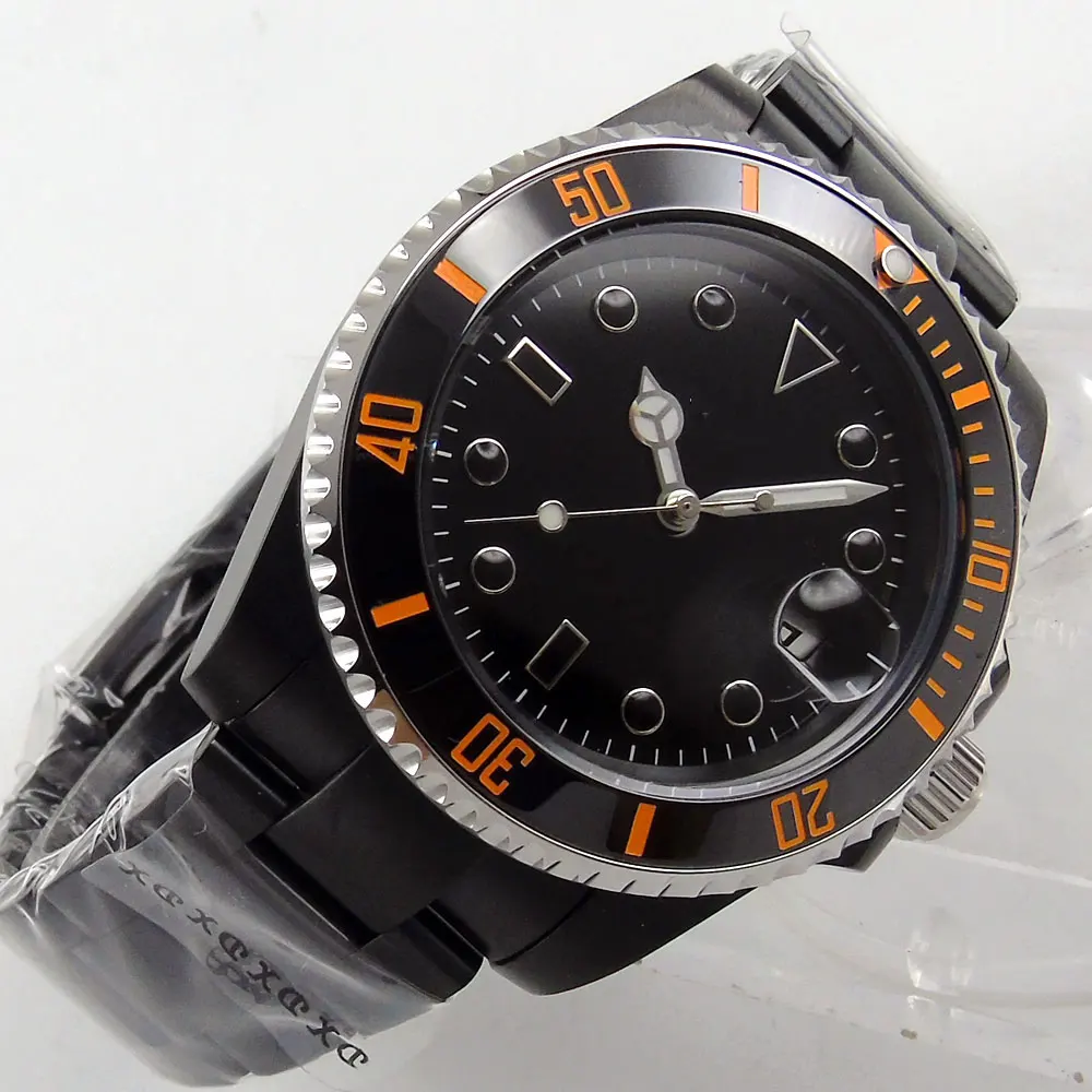 

40MM Black Sterile Dial Sapphire Glass PVD Coated Ceramic Bezel Date Glass Case Back Automatic Men's Wristwatch