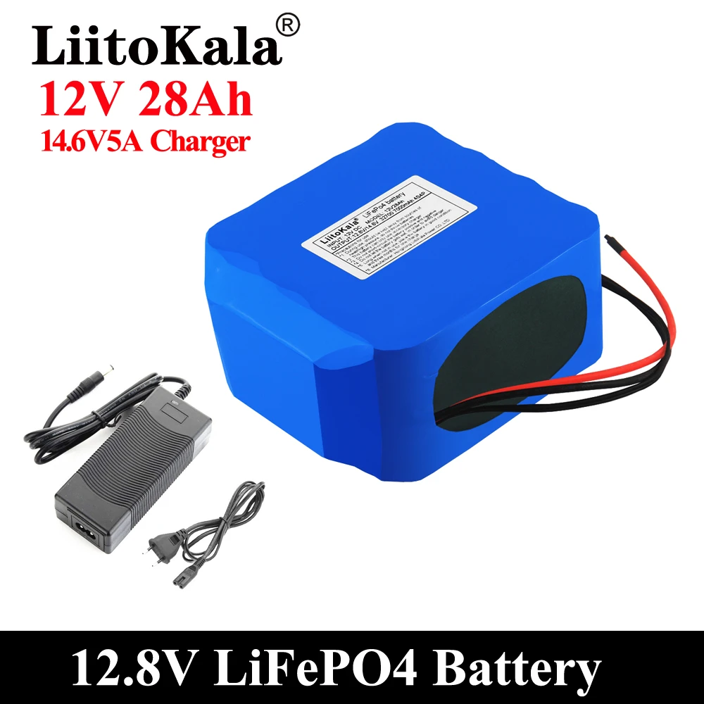 LiitoKala 12V 30Ah 28Ah głęboki cykl LiFePO4 ładowalny akumulator 12.8V cykle życia 4000 z wbudowaną osłona BMS 14.6V5A