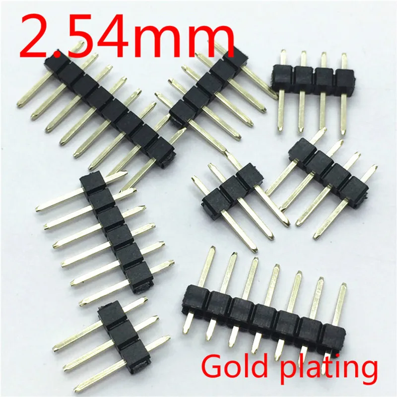 20PCS Gold Plating 2.54mm Single Row Male Pin Header 1x2P/3/4/5/6/8/10P/12/20 40Pin Strip Connector