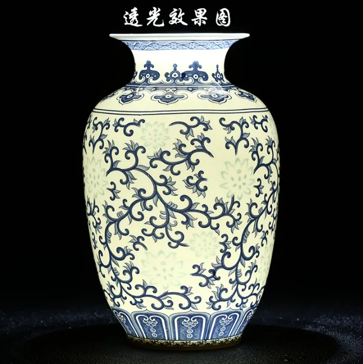 Jingdezhen Rice-pattern Porcelain Chinese Vase Antique Blue-and-white Bone China Decorated Ceramic Vase image 2