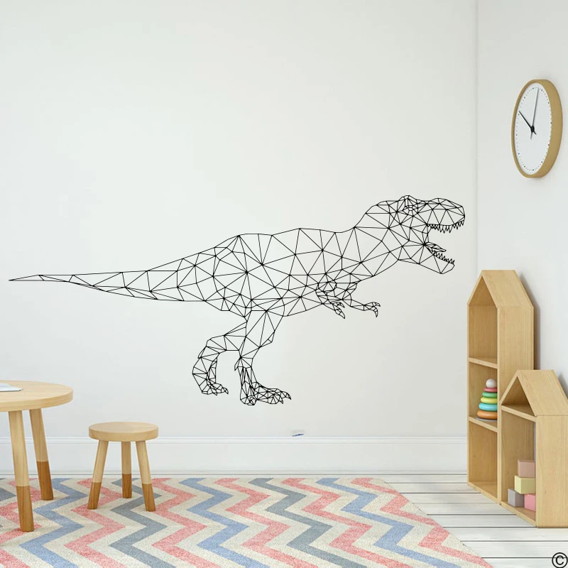 Large Abstract Geometric T-Rex Dinosaur Wall Sticker Boy Room Kids Room  Geometric Dinosaur Animal Wall Decal Art