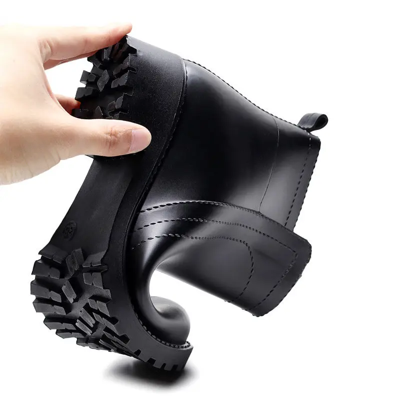 Chelsea Rain Shoes Woman Ankle Rainboots Rubber Boots Non-slip Water Shoes Female Galoshes Overboot for Adult Beige Pink Black