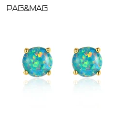 PAG&MAG Women Ladies Green Fire Opal Earrings Sterling Silver 925 For Women 18K Gold Earrings Fine Jewelry Vintage Stud Earings