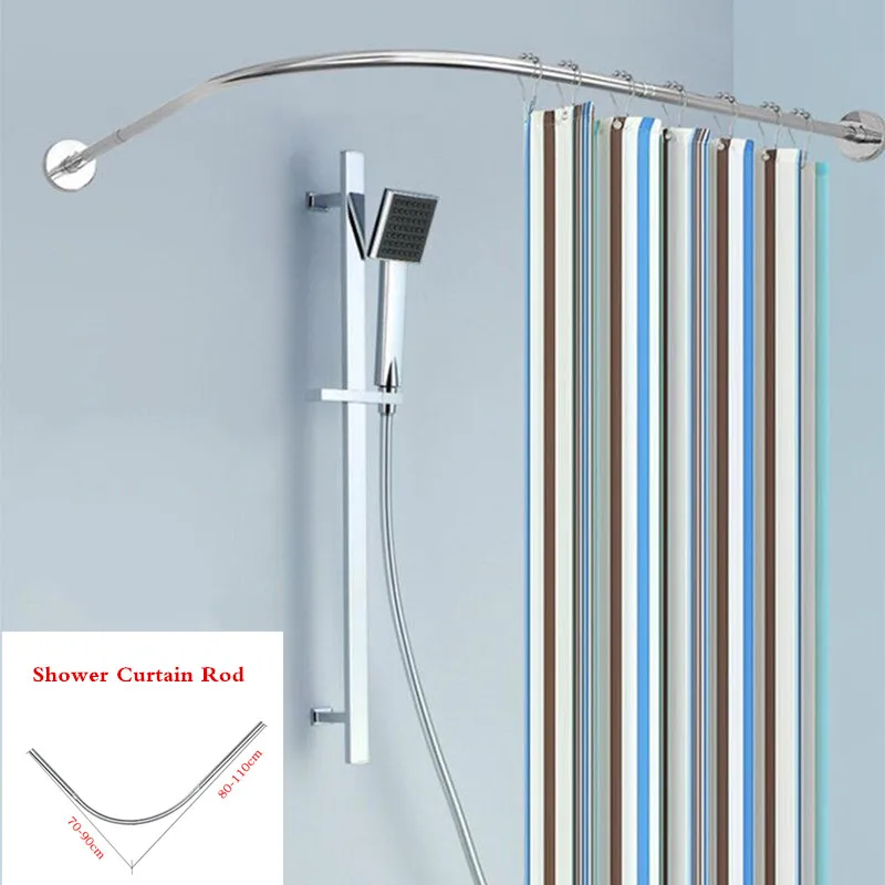 

U-Shaped Shower Curtain Rod Retractable Curved Thickened 304 Stainless Steel Rail Rod No Punching Bathroom Curtain Mounting Rod