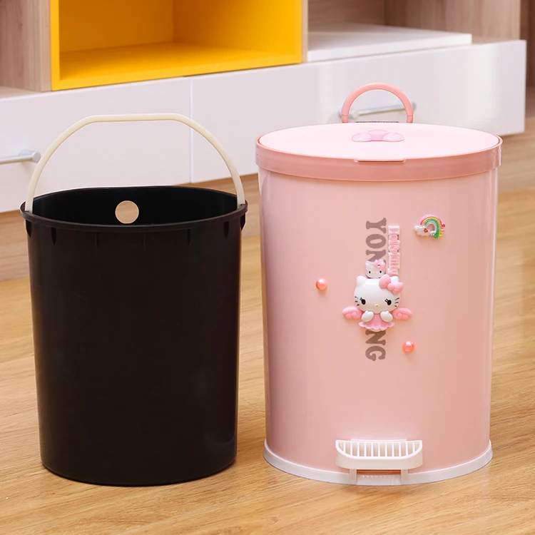 7L/9L dibujos animados Linda basura Can pie Pedal hogar sala de estar dormitorio cubo de basura para cocina con tapa cubo de plástico rosa