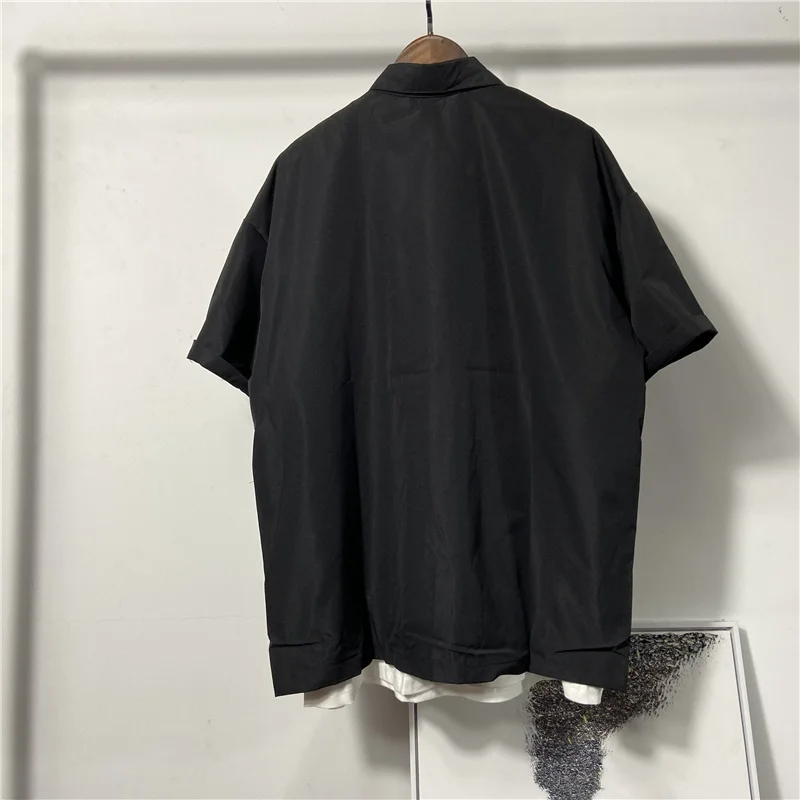

Hip Men Hop Short Sleeve Thin Shirts Summer Street Loose Chains Design Tops Personality Square Collar Casual Black Shirts M-XL