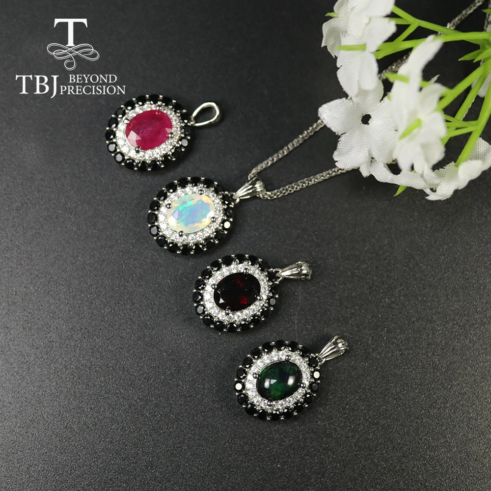 

TBJ,Natural Opal Pendant Nautral Black opal pendant real black garnet pendant ruby pendant 925 sterling silver for women gift