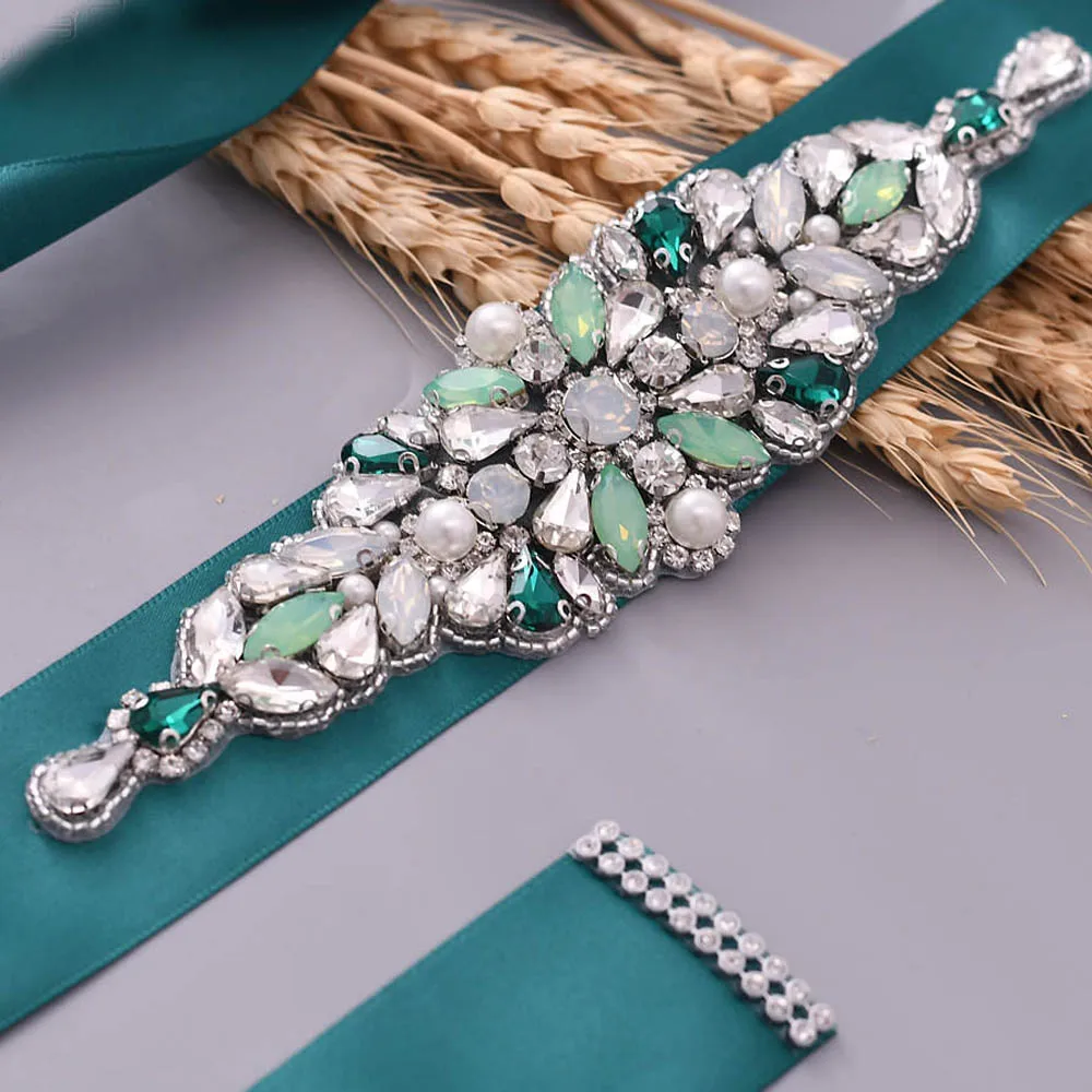 Gorgeous Green Rhinestone Wedding Belts Beaded Belts for Bridal Dress Custom Women Belt Jewelry Decorative Belt for Women